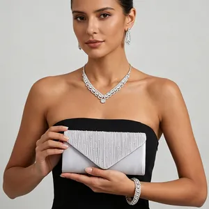 Western Retro Evening Bag And Rhinestone Jewelry 4-Piece Set Necklace Earrings Bracelet For Wedding Banquet Women Gift