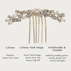 Detailed view of exquisite bridal zircon hair comb with secure dense teeth design