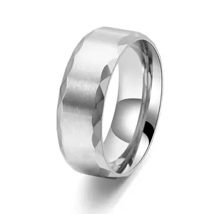 Men Band Ring Titanium Steel Brushed Finish Multi Faceted Edge Geometric Minimalist Fashion Finger Jewelry