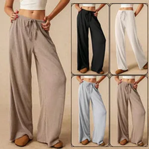 Multi-color collection of women's comfortable high-waisted wide-leg drawstring lounge pants