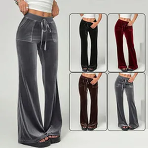 Trendy Y2K style velvet flare pants for women available in various color options