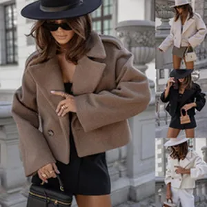 Stylish women's cropped wool-blend jacket in multiple colors for a chic urban look