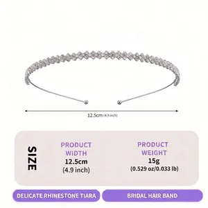 Delicate rhinestone bridal tiara headband 12.5cm width lightweight hair accessory