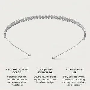 Detailed features of elegant double-row rhinestone headband for evening dress