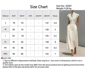 Size chart for the elegant stand-collar flying sleeve maxi dress in cream white