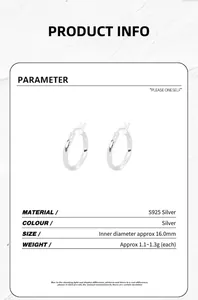 Detailed specifications for S925 sterling silver Mobius hoop earrings with 16mm inner diameter