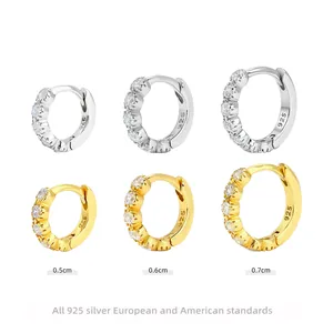 925 Sterling Silver Hoop Earrings For Women Minimalist Huggie With Cubic Zirconia Pave Sparkly Elegant Jewelry