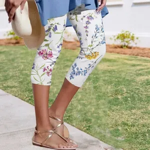Leggings capri d'été à fleurs pour femmes, coupe ajustée pour le sport et le jardin