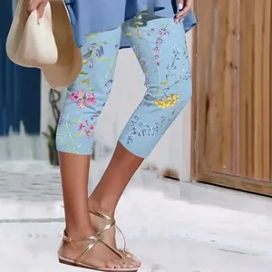 Leggings courts ajustés à imprimé floral pour femmes yoga d'été et sport chic