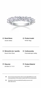 S925 silver moissanite ring product specifications showing dimensions and US sizing