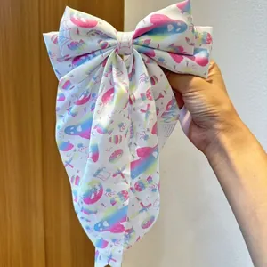Grande barrette à cheveux nœud d'Halloween avec motifs de fantômes pastel colorés