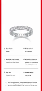 Spécifications détaillées du produit pour la bague d'éternité en argent S925 et moissanite
