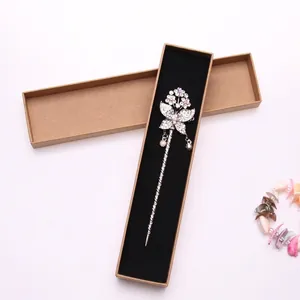 Rectangular Jewelry Gift Box Kraft Paper Cardboard Case For Necklace Bracelet Hair Stick With Sponge Padding Retro Style