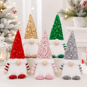 Glowing Christmas Gnome Plush Ornament Sequin Hat LED Light Long Beard Desktop Holiday Decor Scandinavian Rudolf Doll