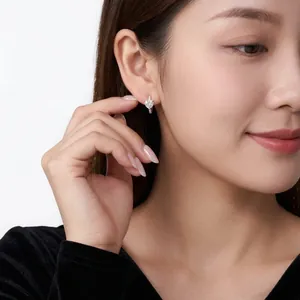 Élégantes boucles d'oreilles clous en moissanite en forme de cœur en argent S925