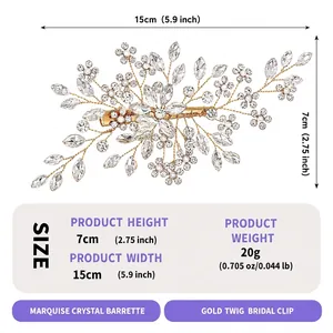 Detailed size and weight specifications for this elegant marquise crystal bridal barrette.