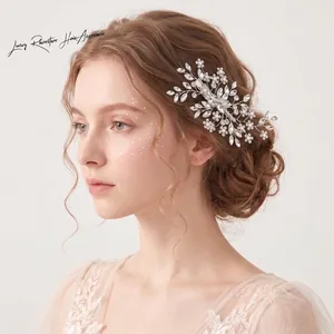 Vintage Handmade Bridal Hair Clip Woven Alloy Flower Rhinestone Hair Jewelry For Women Wedding Photography Artificial Pearl Side Clip