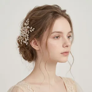 Vintage handmade gold wire rhinestone branch hair clip for elegant wedding bridal hairstyle