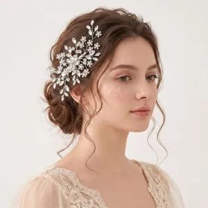 Elegant vintage handmade rhinestone leaf hair clip for bridal wedding hairstyles