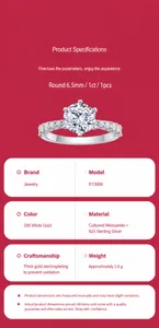 Vista dettagliata delle specifiche per anello in argento S925 con pietra moissanite 1ct