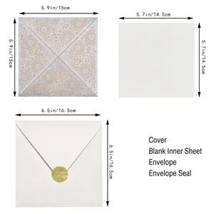 Size details of glitter laser-cut wedding invitation set with envelope and seal