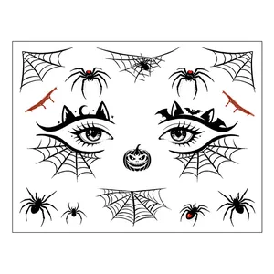 Halloween face tattoo stickers with spiders and spider webs for masquerade party makeup.