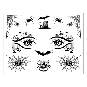 Halloween temporary face tattoo stickers with spiders, webs, and bats patterns