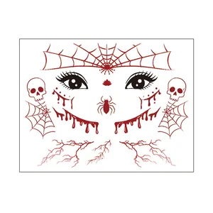 Dark red Halloween temporary face tattoo stickers featuring spider web skull and blood designs