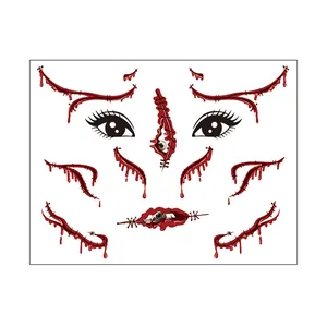 Detailed view of Halloween face tattoo stickers with realistic bloody scar and wound designs.