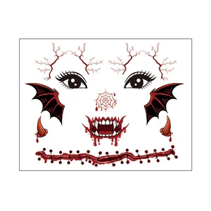 Halloween Day of the Dead temporary face tattoo stickers with bloody fangs and bat wings