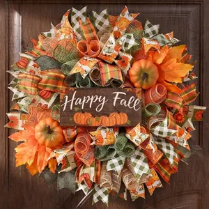 Ghirlanda del Ringraziamento Autunnale Zucca Foglia di Acero Porta Appesa Maglia Nastro Girasole Ghirlanda Decorazione Casa