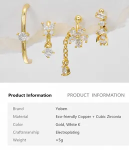 Four-piece gold-plated ear cuff set featuring delicate butterfly and flower zirconia designs.