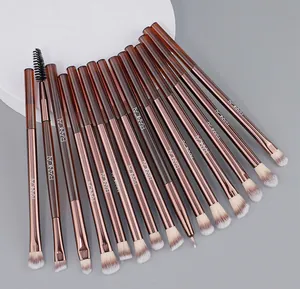 Professional 15-piece eye makeup brush set featuring various blending and shader brushes