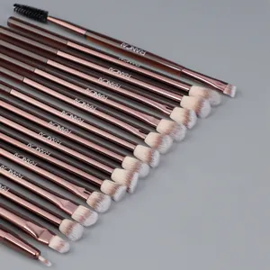 Professional 15pcs eye makeup brush set with metallic brown handles and soft bristles
