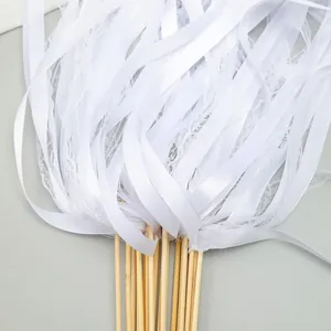 European Style Ribbon Wands With Bells Lace Streamers For Wedding Party Birthday Celebration Ribbon Fairy Sticks Decor