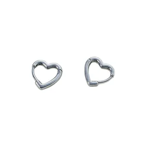 Minimalist silver heart-shaped hoop earrings for women with vintage sweet design