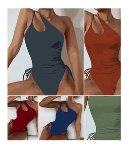 One-shoulder one-piece swimsuit with chic cutout detail shown in multiple colors