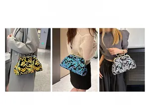 Versatile sequin evening clutch bag shown in shoulder, crossbody, and handheld styles
