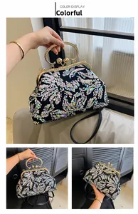 Luxurious multicolor sequin evening clutch bag with ornate gold handle and metal clasp