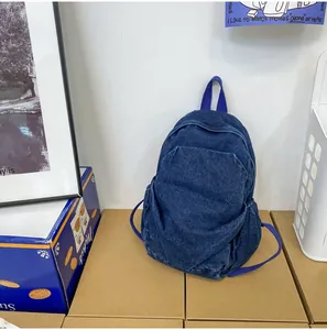 Mochila de mezclilla azul lavado vintage para mujer, elegante para viajes y desplazamientos