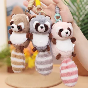 Lindo Llavero de Peluche de Mapache Recuerdo Juguete de Animal Suave Para Bolsos Accesorios De Mochila Cola a Rayas Colgante de Mapache