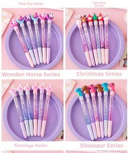 Collection of cute cartoon glitter liquid gel pens in various themes and creative designs
