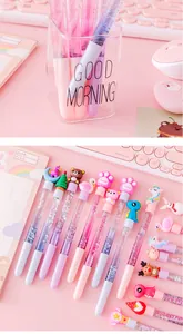 Cute quicksand gel pens with cartoon toppers and floating glitter stars