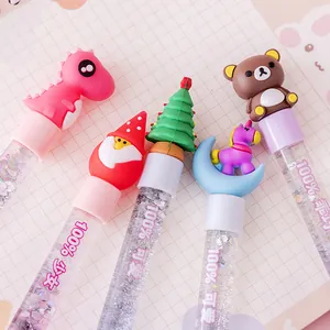 Cute cartoon glitter liquid shaker gel pens with unicorn and dinosaur toppers for students
