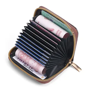 Large capacity multi-slot RFID blocking card holder with brown checkered pattern