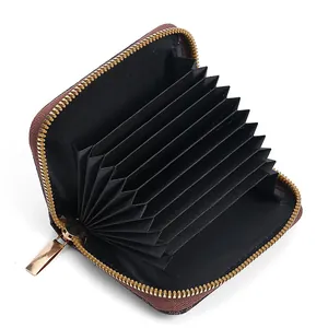 Large capacity accordion card holder wallet with multiple slots and secure gold zipper