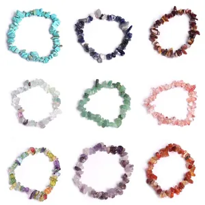 Colección de 9 pulseras diferentes de virutas de piedra de cristal natural irregular
