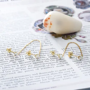 Detail van S925 sterling zilveren vergulde ketting oorknopjes met heldere zirkonia
