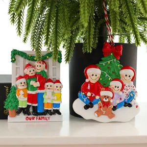 Hand-painted Christmas family resin ornaments for holiday tree decoration