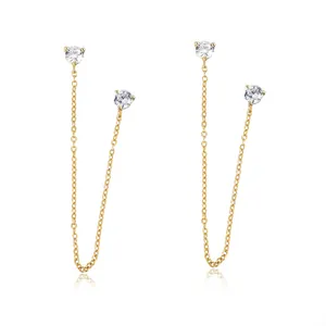 Elegante S925 sterling zilveren gouden ketting oorbellen met zirkonia oorknopjes.